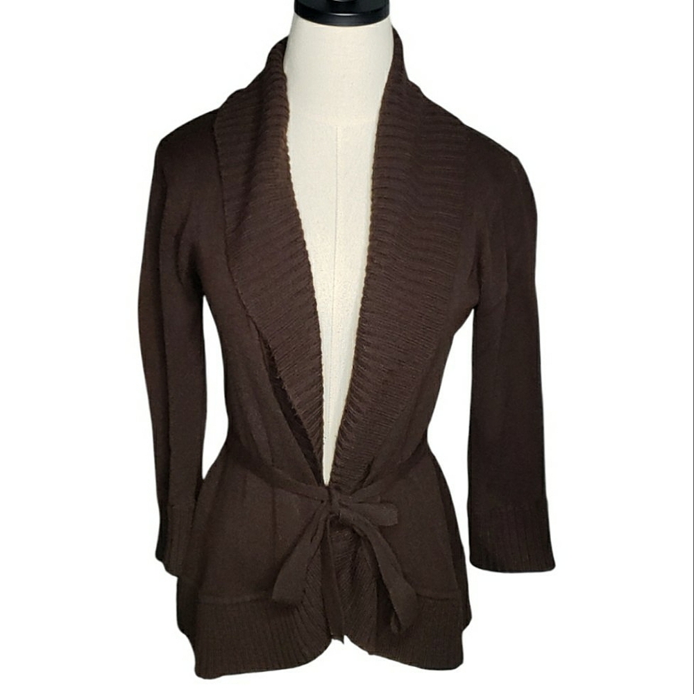 Vintage A Byer Acrylic Ruffle Belted Brown Cardigan 80's Sweater Depop Girlies M